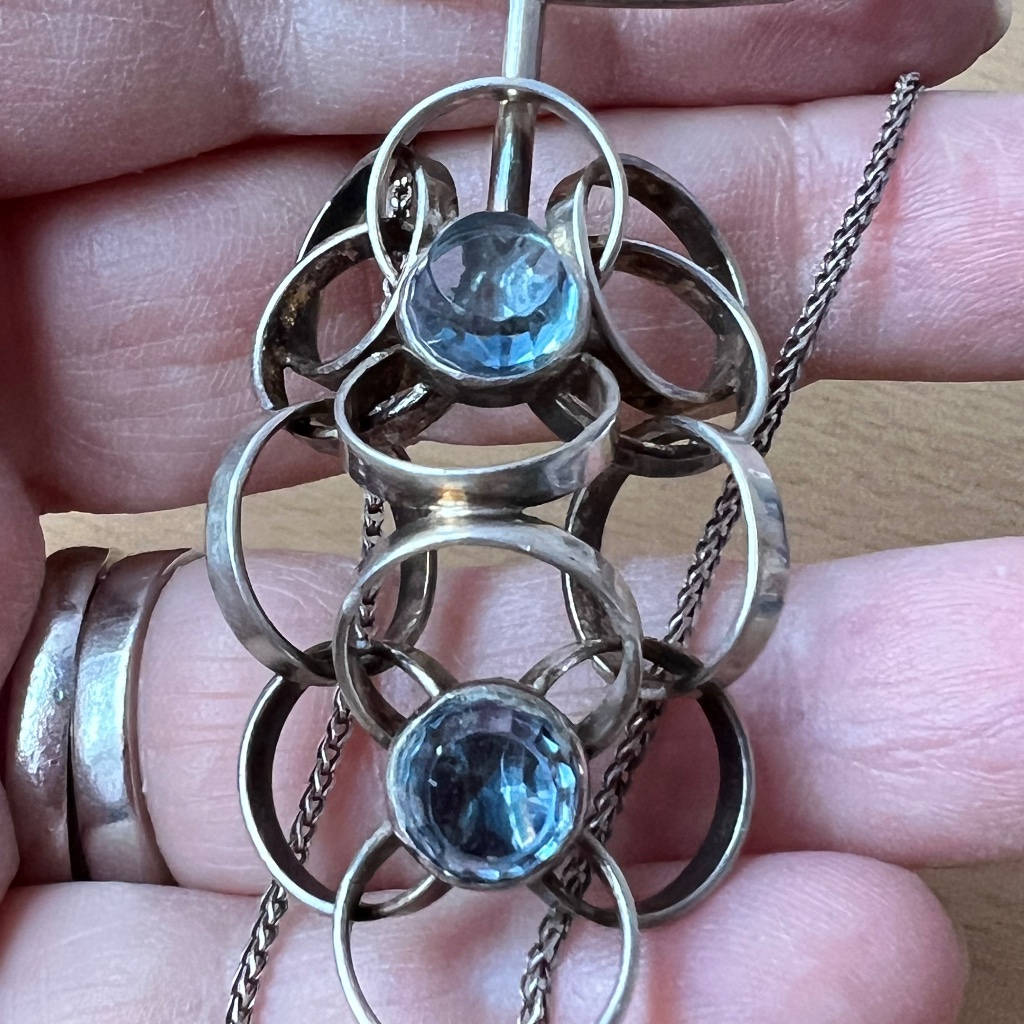 Vintage Scandinavian Mid Century Blue Spinel Sterling Silver Necklace Pendant